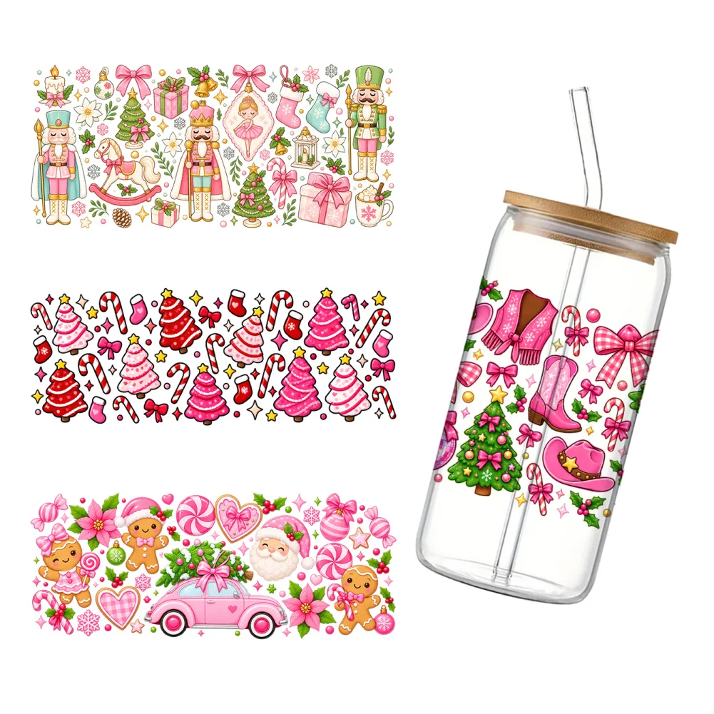 11x24cm Merry Christmas Elements UV DTF Wraps Sticker DIY For 16oz Glass Cup Waterproof Decals Phone Case Girls Sticker