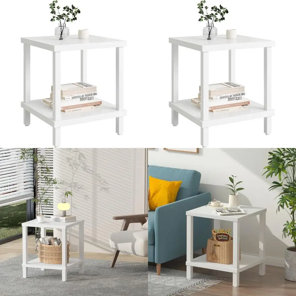 

20 White Modern 2-Tier End Table with Storage for Living Room and Bedroom MLBZ06W