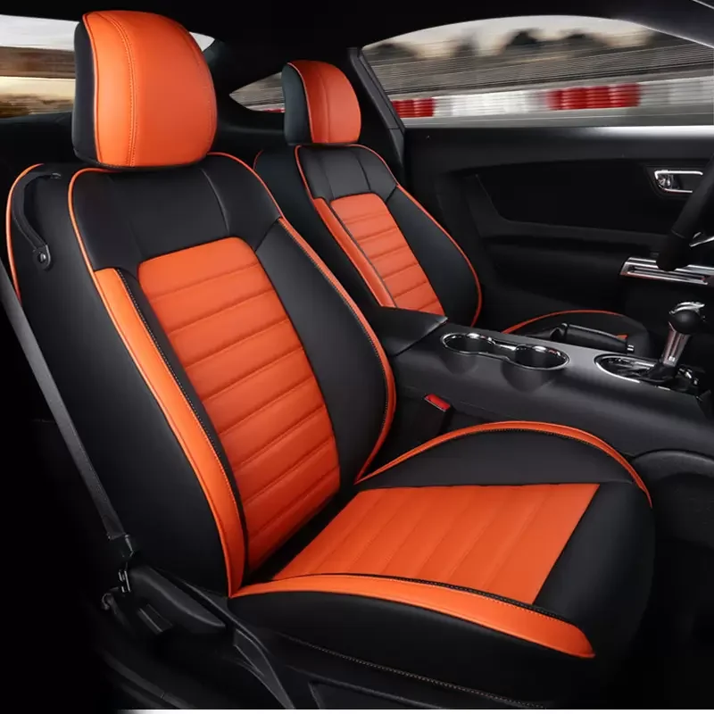 Custom Fit for 2015-2022 Mustang Car Seat Covers Full Set Middle Genuine Leather for Ford Mustang GT Mustang Convertible