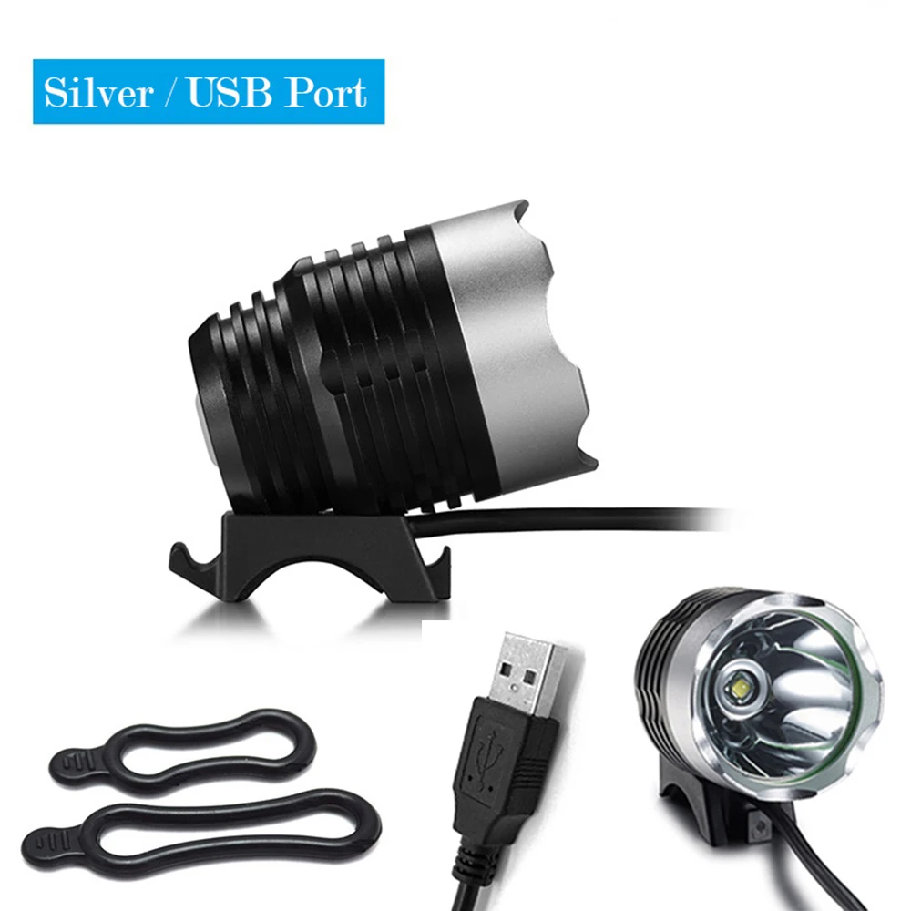 T6 LED Bike Front Light Head MTB Bicycle Headlight Handlebar Bike Spotlight DC/USB Power Supply Port Cycling Riding Accessories