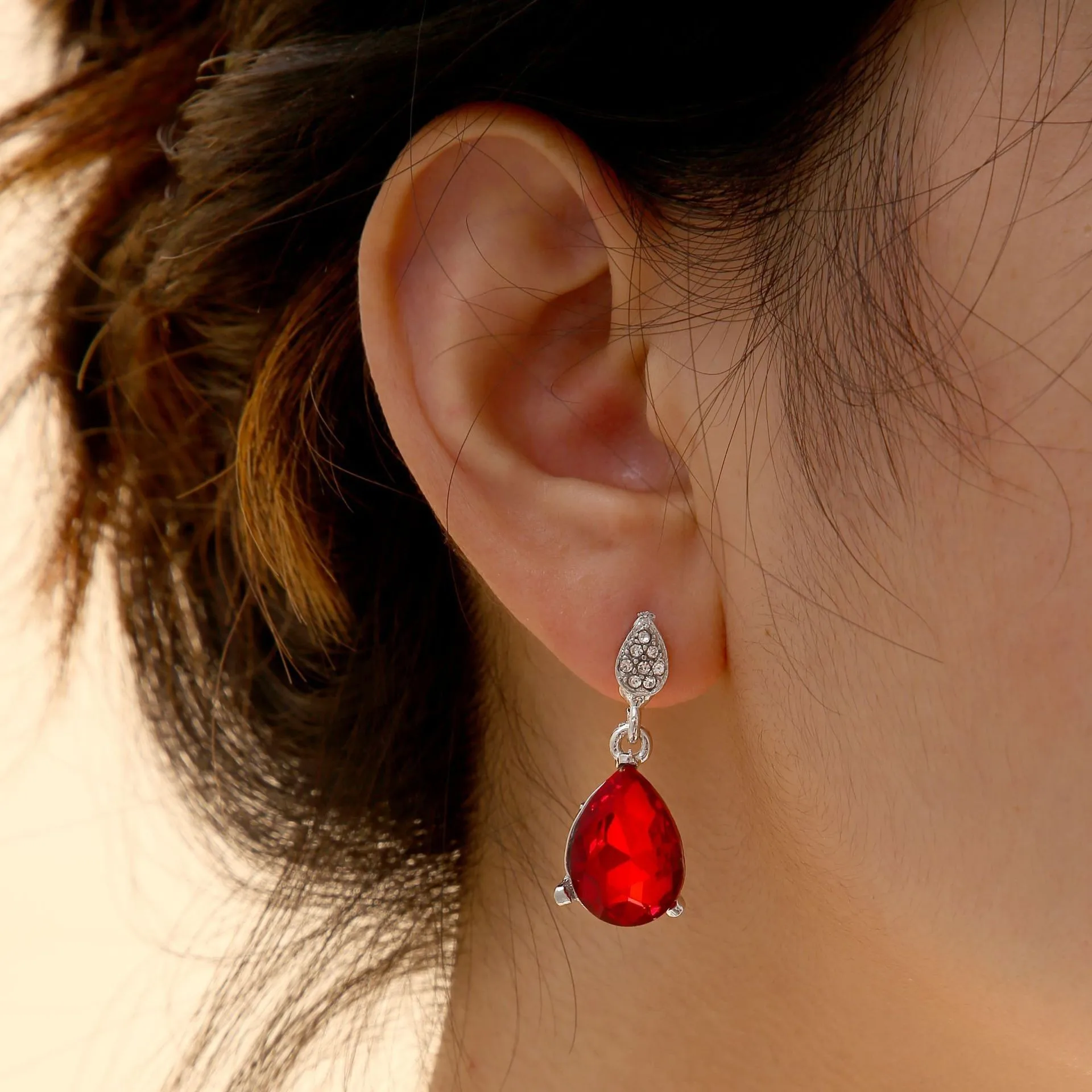 

1.9ct Pear Created Red Ruby Natural Garnet 925 Sterling Silver Waterdrop Dangle Earrings for Woman Gemstone Jewelry Party Gift