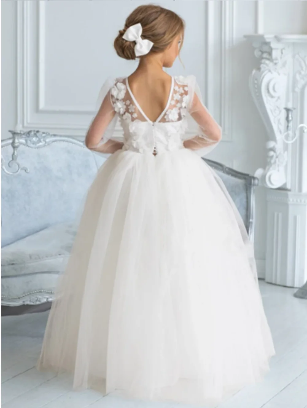 

Flower Girl Dress For Wedding With Bow Birthday Party First Communion Ball Gowns