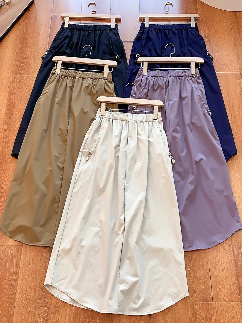 

Casual A-Line Workwear Skirt for Women Summer 2025 New Loose Versatile Retro Lengthened Skirts Nylon And Spandex Material