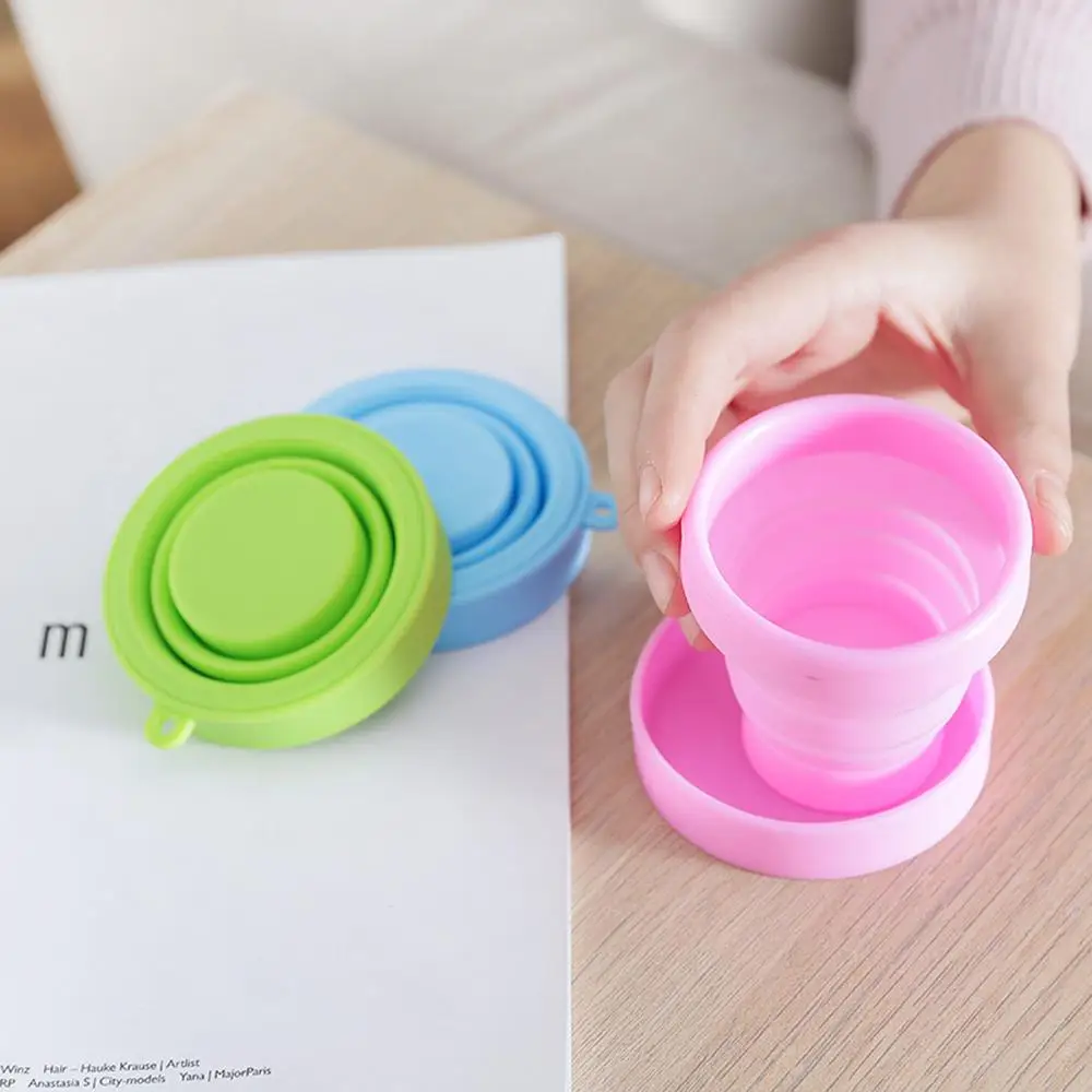 Silicone Retractable Folding Cup With Lid Telescopic Collapsible Drinking Cup Travel Camping Water Cups Gargle Copa