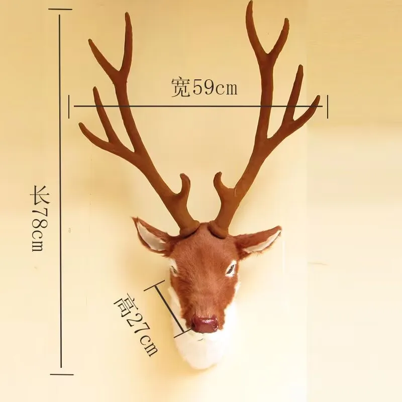 Huge Simulation Deer Head Model Home Decoration fur & Plastic 78x27x59 Cm Size Realistic Antlerless Buck for Living Room Decor