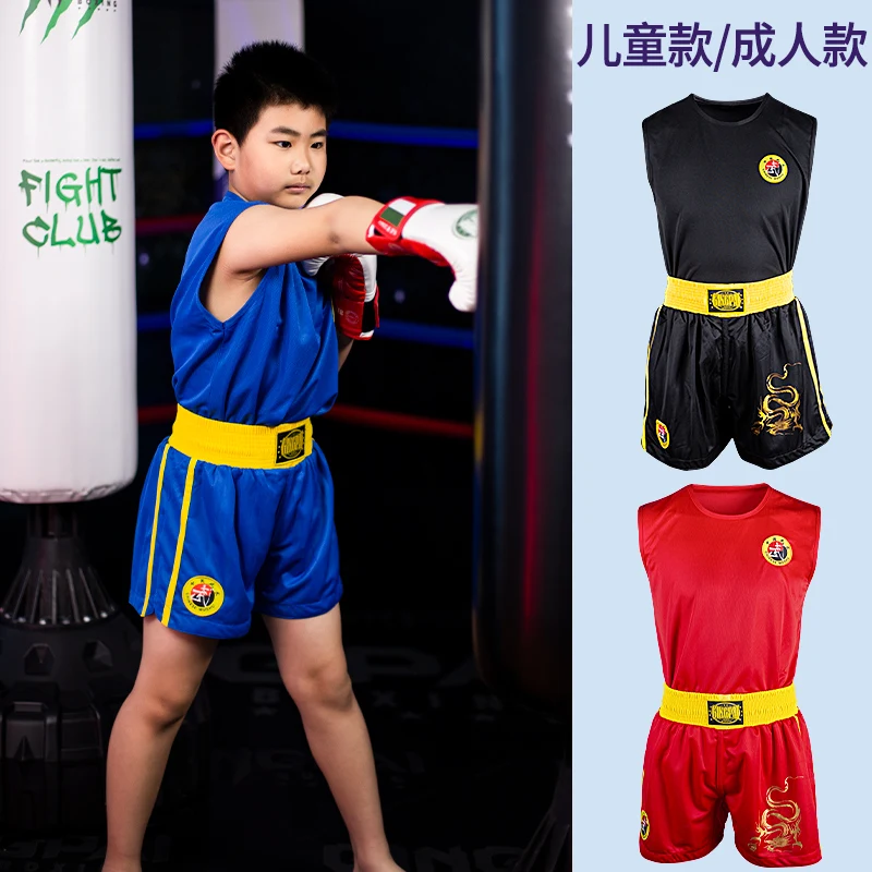 Adult Children Boxing Uniform Sanda Suit Wushu Sanda Combat Shorts Muay Thai Shorts Martial Arts Training Competition Uniform