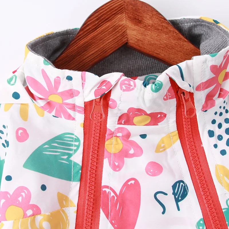 2023 New Spring Autumn Children Top Clothes 2-9Y Girls Hooded Jackets Fashion Animal Floral Print Outerwear Coats For Girls