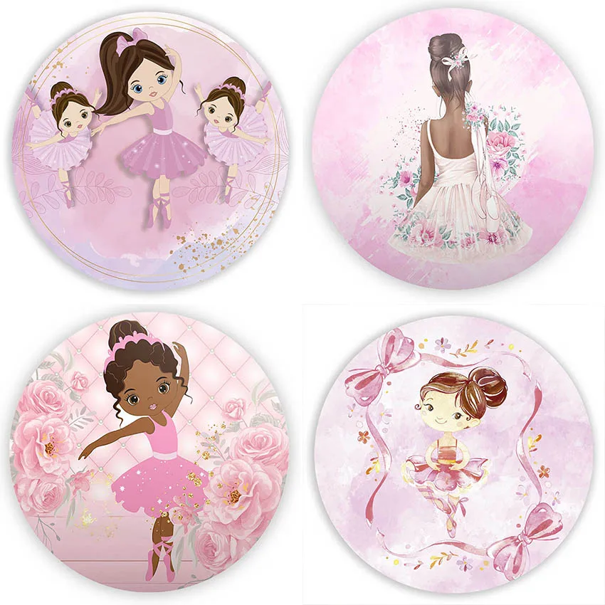 

Mehofond Background Pink Ballet Princess Bow Dancing Sweet Girl Birthday Party Decor Backdrop Cover Round Circle Photo Studio