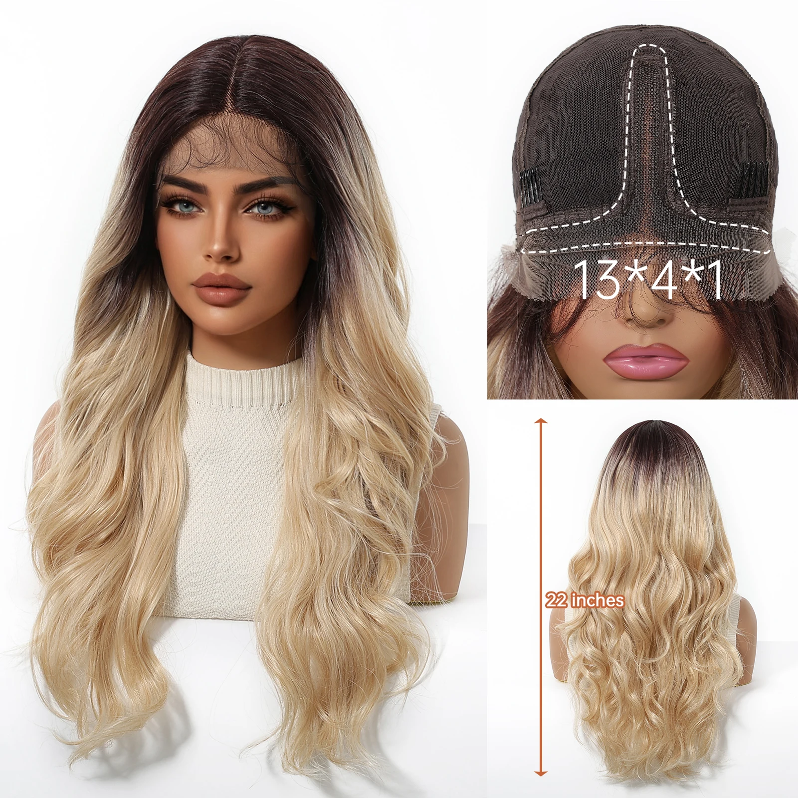 

Парик Topshe с натуральной линией роста волос, 13x4x1, HD-кружево, длинные волнистые волосы омбре, T-образный кружевной парик с детским волосом, без клея