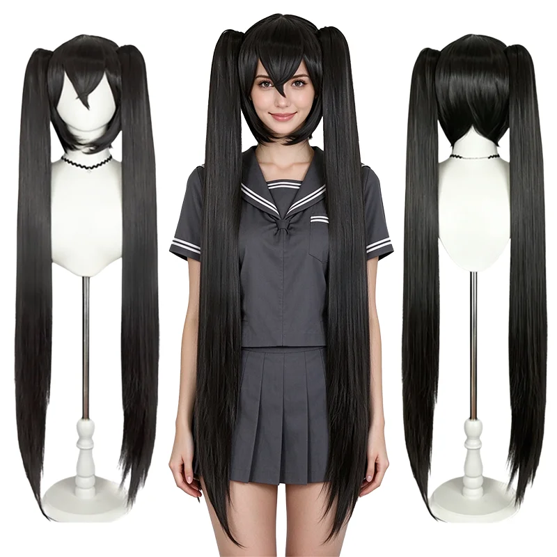 Anime Miku Cosplay Wig 120cm Long Straight Detachable Double Ponytail Heat Resistant Synthetic Hair for Halloween Party Daily