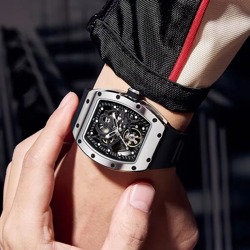 Summer High-End Men's 5ATM onneau Type Hollow Machinery Watch Fine Stainless Steel Cyberpunk Super Clon Wristwatch High Quality