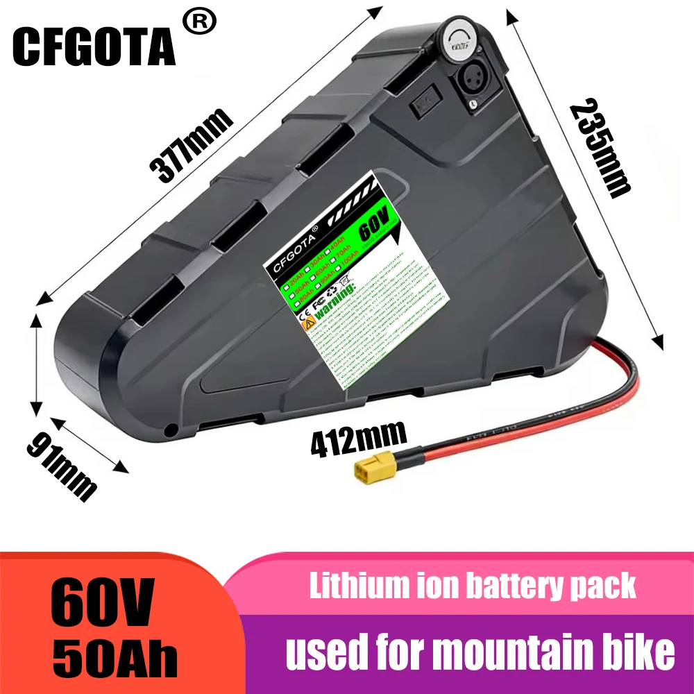 Triangle battery, 60V 100AH large capacity, fast air transportation, waterproof hard shell application 500W 750W 2000W