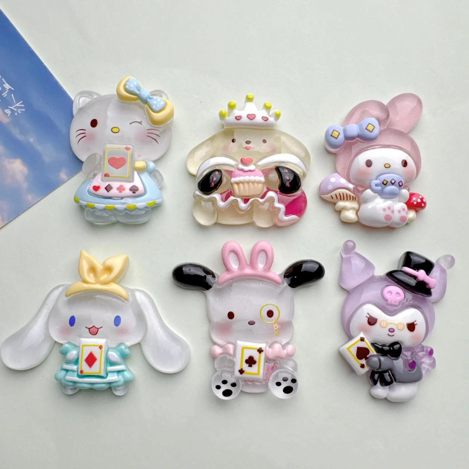 2pcs Big card luminous magician Sanrio resin accessories cream glue DIY material handmade hairpin hole shoe patch