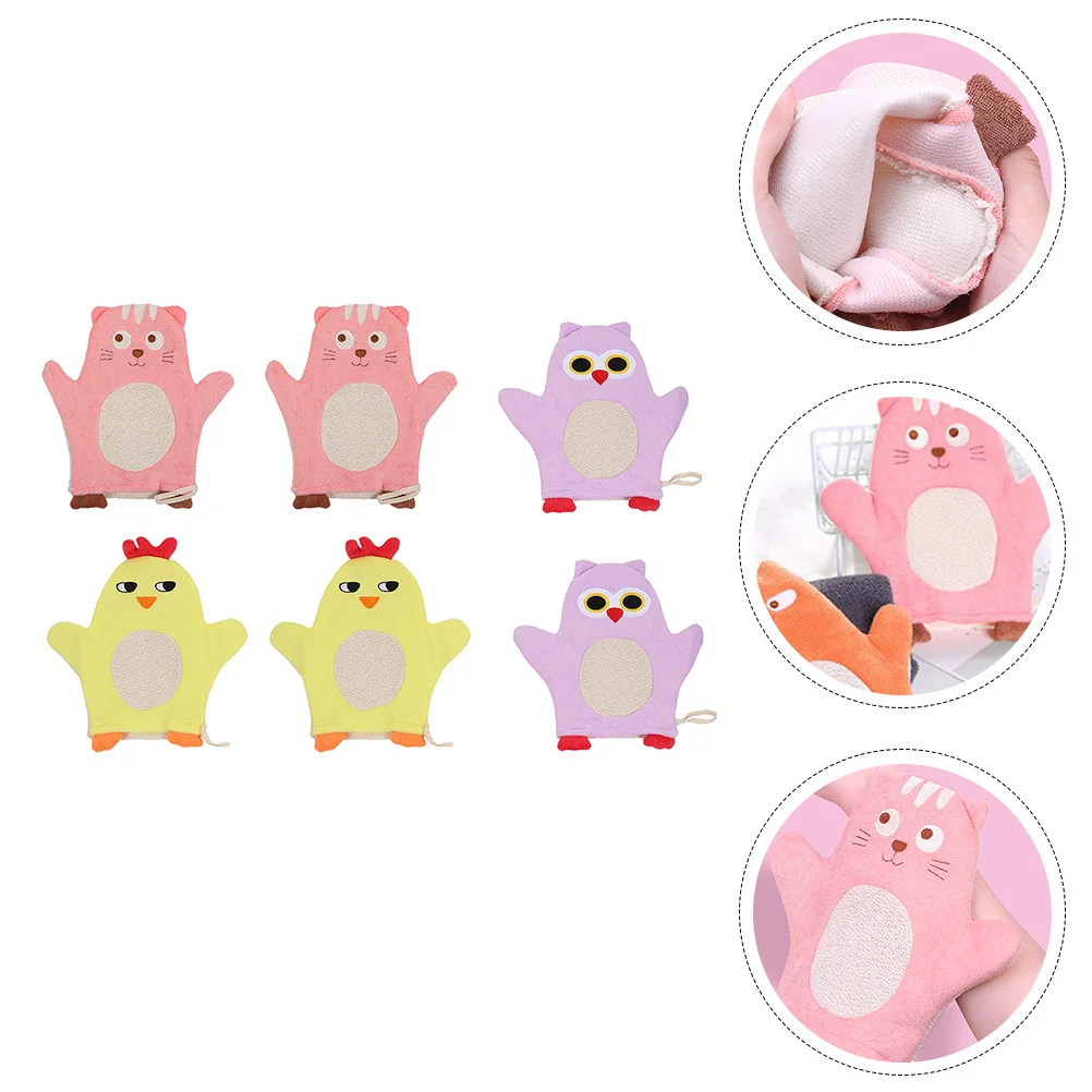 6Pcs Baby Bath Mitts Cotton Soft Cartoon Washcloths Lightweight Portable Shower Towels Baby Shower Supplies Body Scrubbing