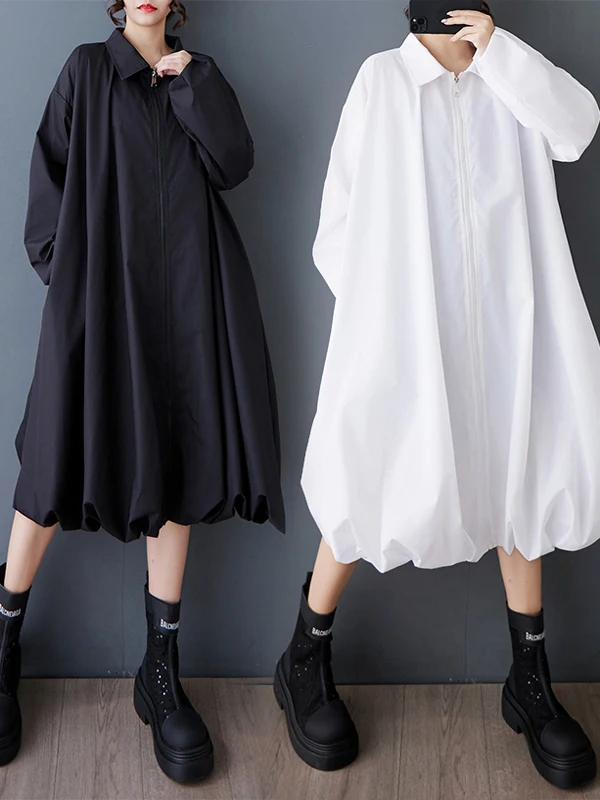 plus Size Women's Spring Summer New Pure Color Midi irt Dr Loose Versatile Long Sve Lantern Dr  Dr