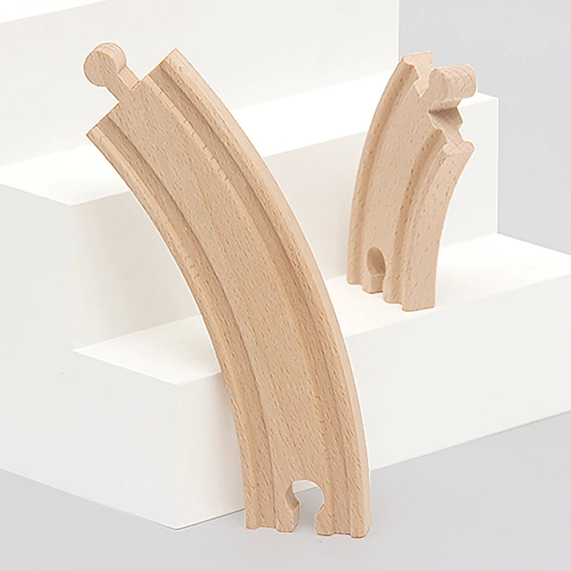 Juguetes de vías de tren de madera de haya para niños, accesorios de pista de tren de madera aptos para todas las marcas, pistas de madera, juguetes