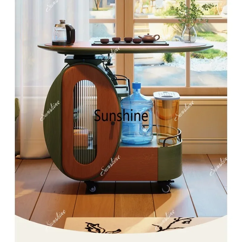 Movable solid wood coffee table, medieval style living room trolley coffee tableTJ