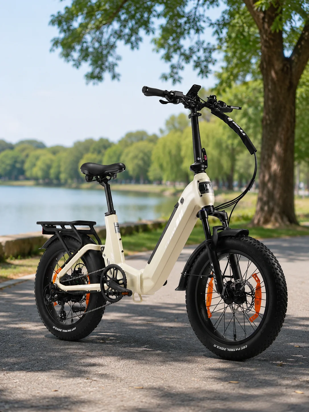 Składany rower elektryczny z grubymi oponami, rozmiar 20 cali, szerokość opon 3,0 cala, z pełnym zawieszeniem, idealny do jazdy po mieście i na zewnątrz, bateria 48 V, 15 Ah, wyjmowana, czujnik — 2