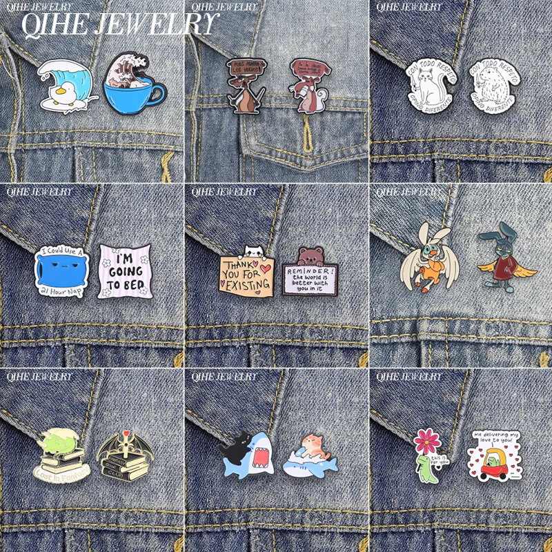 2pcs/set Classic Mexican Animation Opossum Enamel Pin Cute Anime Angel Bunny Cat Bear Incentive Sticky Notes Pillow Brooch Badge