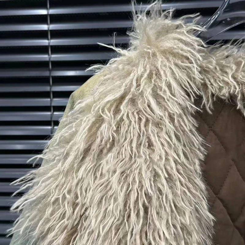 KBQ Vintage gradiënt katoenen jas voor dames bontkraag lange mouw cowboy losse vrijetijdskleding warme jassen dames winter nieuw