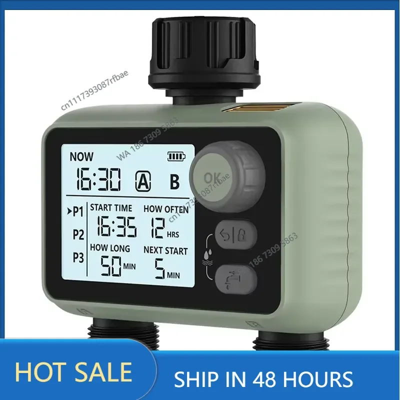 New Design Outdoor Electronic Automatic Rain Senor Two Outlet Water Timer Garden Watering Irrigation System HCT-376