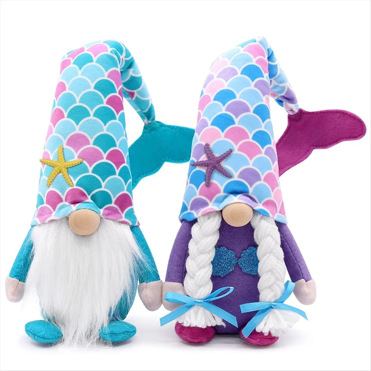 ABUA Spring Summer Gnomes Plush Decorations 2 Pack Handmade Beach Style Couple Stuffed Gnome Farmhouse Rustic for Home