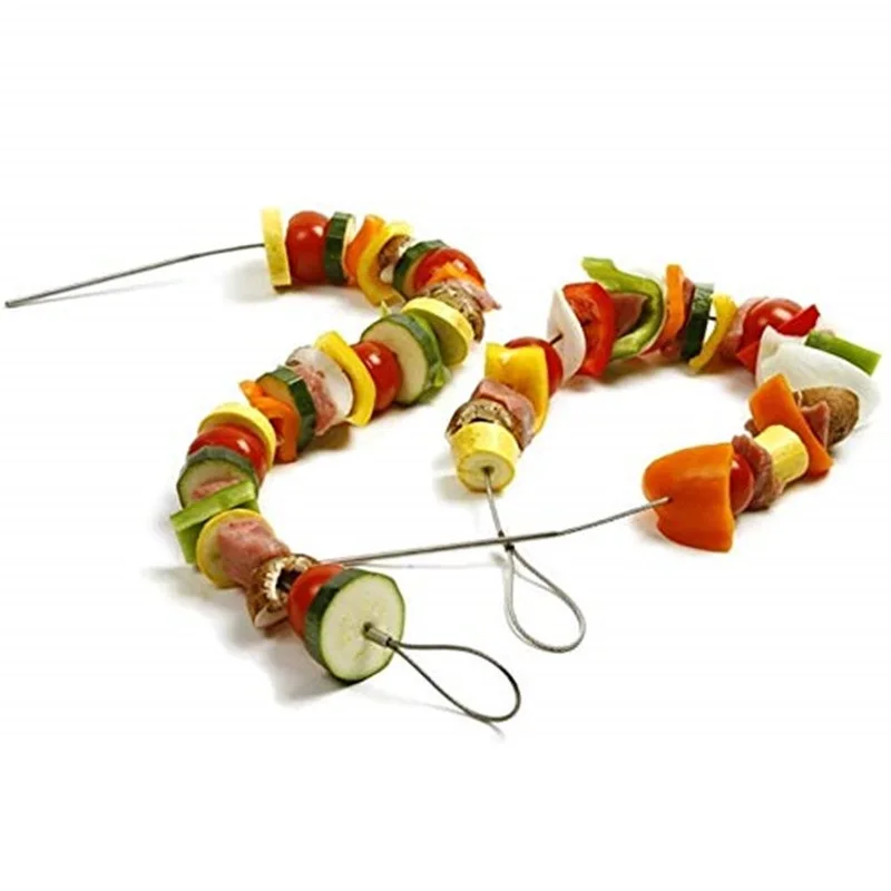 

2/4pcs Outdoor Camping Picnic 11.2-Inch Long Flexible Wire Skewers Stick Stainless Steel BBQ Needle BBQ Skewers Kitchen Utensils