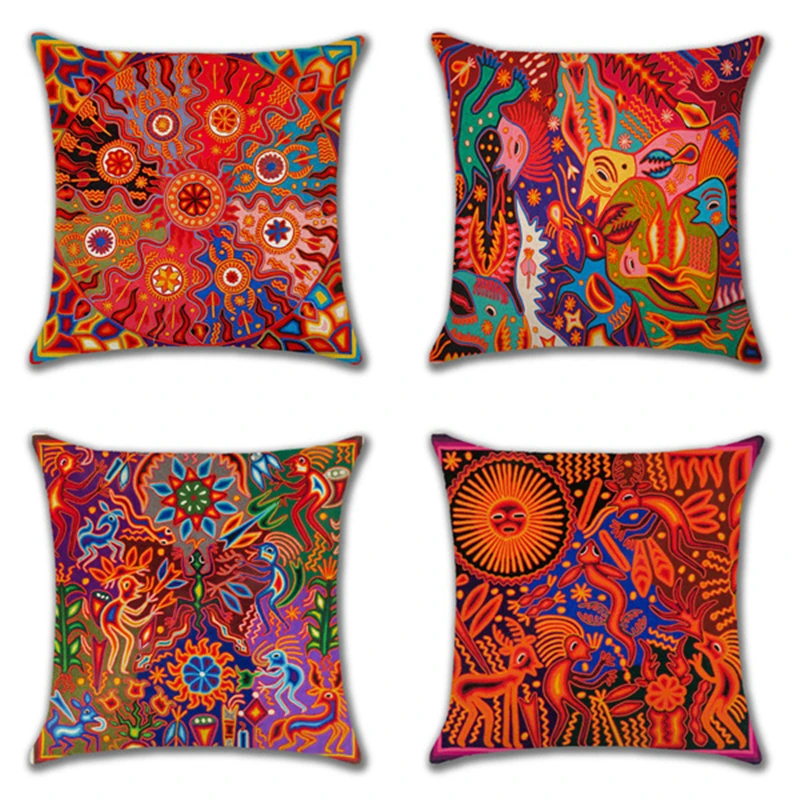 Hot Ethnic Mexico Patterns Linen Pillows Case Indian Apollo Abstract Painting Cushions Case Sofa Couch Throw Pillows Decor Home