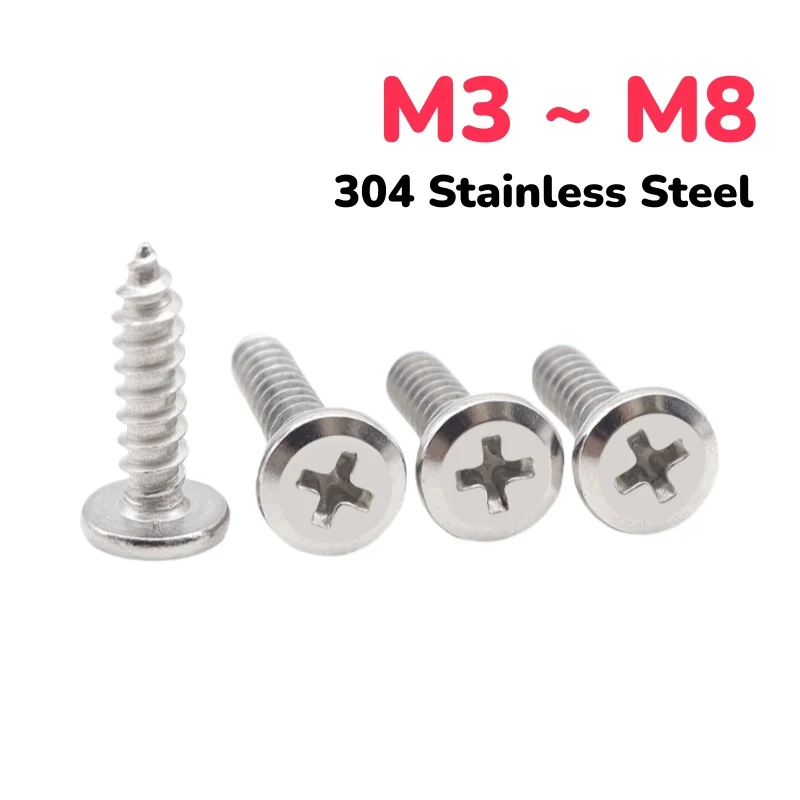 304 Stainless Steel Cross Socket Large Flat Thin Wafer Head Self Tapping Screws Wood Screw M3 ~ M8