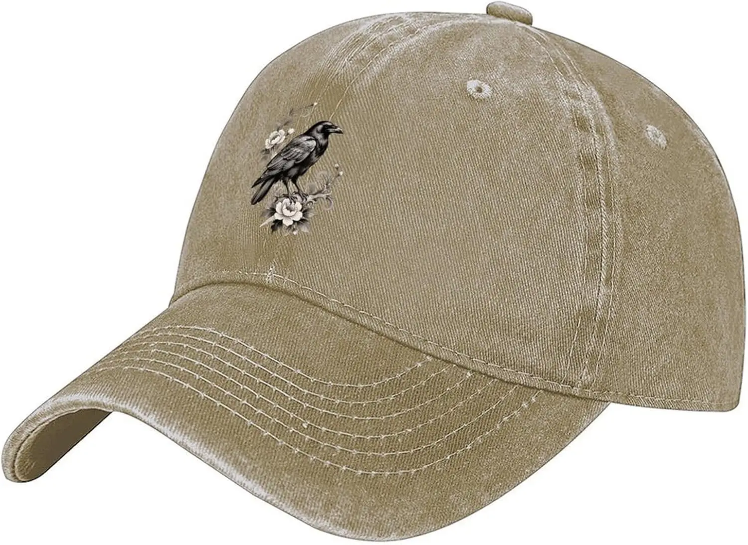 Crow and Flowers Art Baseball Cap Casual Polyester Adjustable Snapback Hat Unisex Casual