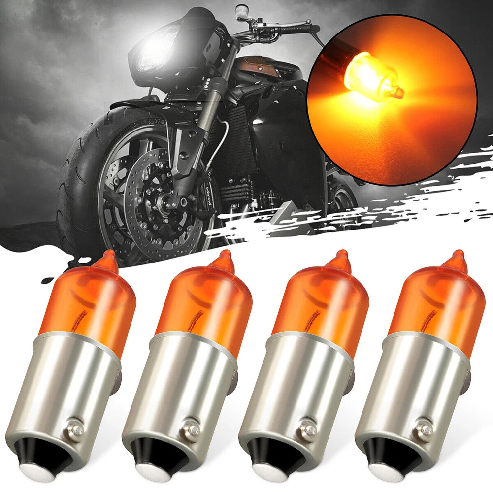 Amber 4Pcs Motorcycle Indicator Bulb Super Bright Motorbike Mini Indicator Light 12V 6W for Motorbike Scooter Automobile