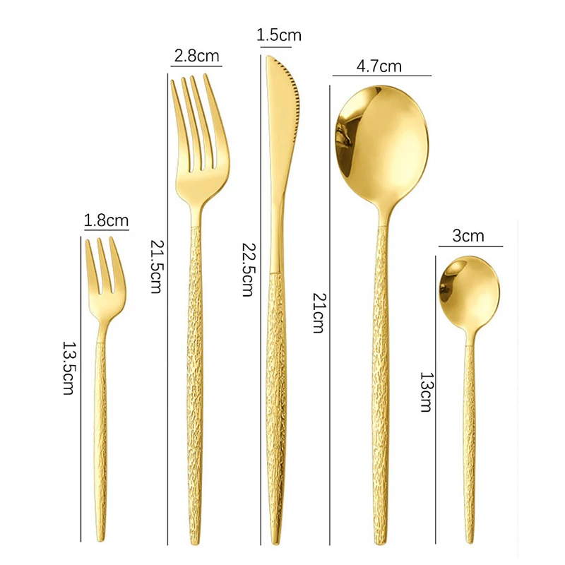 30pcs Gold hammered cutlery set, stainless steel steak cutlery, coffee spoon, teaspoon cutlery, dishwasher safe, beautiful