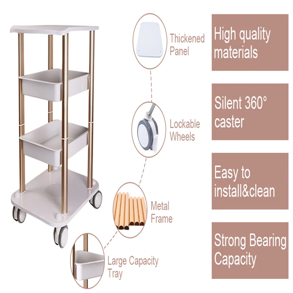 4 Layer Small Mobile Rolling Cart Trolley Stand Aluminum Trolley Multi-functional Rack For Beauty Instruments 150kg