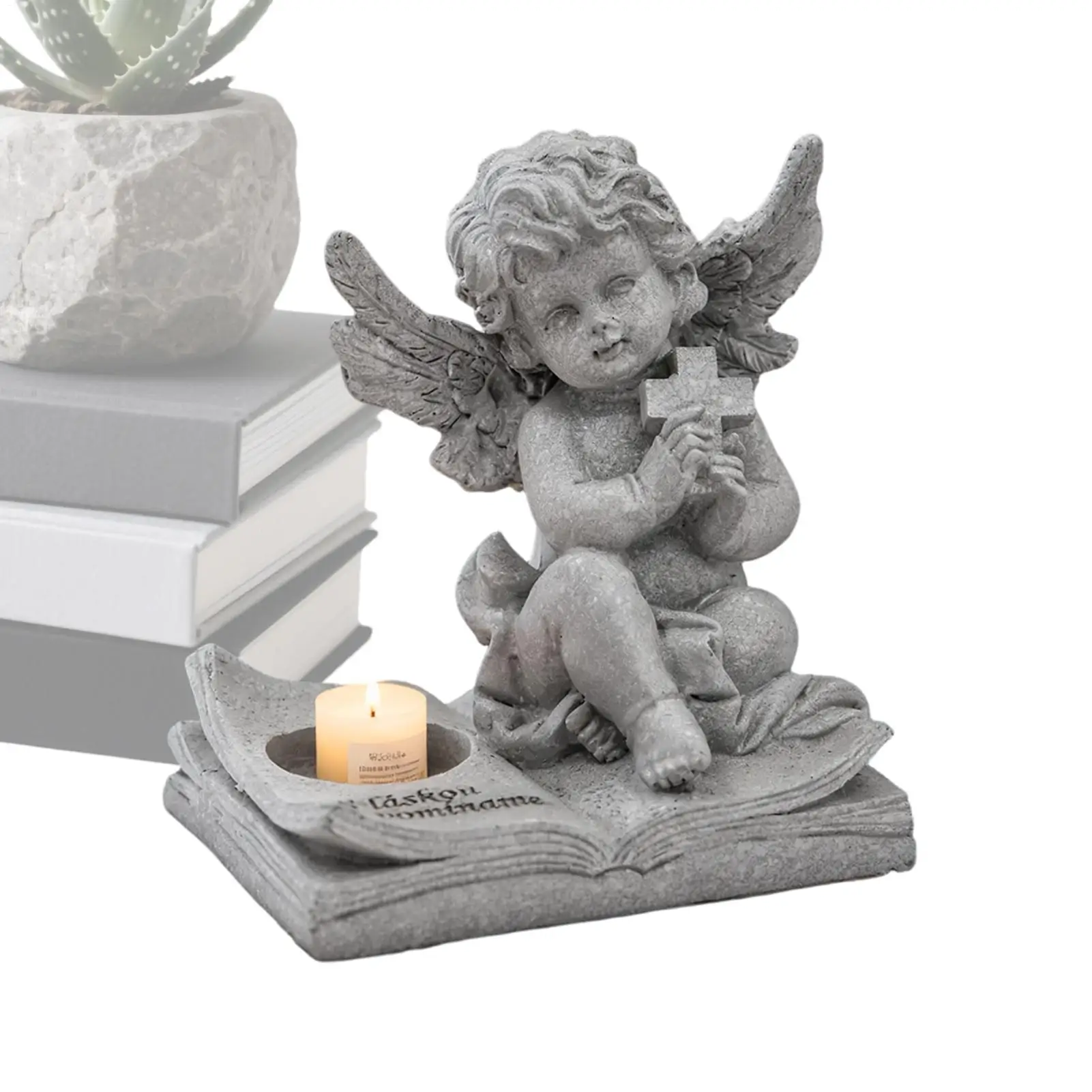 

Подсвечник ангела, домашний подсвечник из смолы с крестом, домашние украшения ангела для домашней вечеринки, прикроватные алтары, надгробия, сады