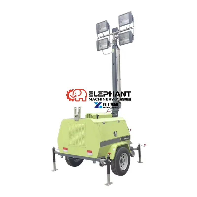 Diesel and Gasolineportable Generator Mobile Mast Light Tower, LED Tower Light 150Wx4,metal Halogen Lamp 1000Wx4