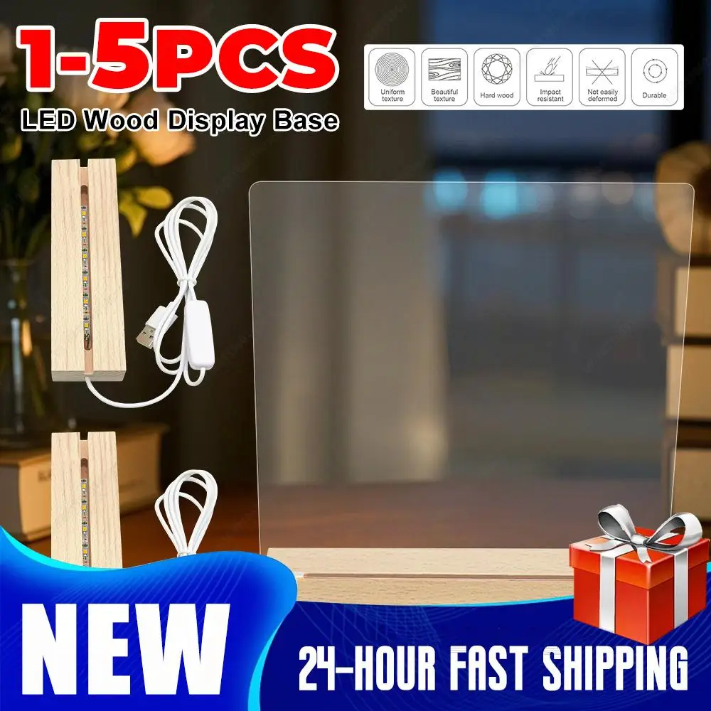 

1-5PCS USB Powered Base Led Wood Long Display Stand Holder 3D Handmade USB Wooden Base Ornaments Night Lights Stand Decor