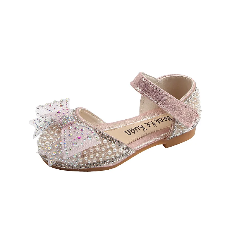 New Kid Fashion Princess Shoe Performance Wedding Girl Children Party Leather Shoe Girls Bow Tie Aqua Diamond Casual Single Shoe
