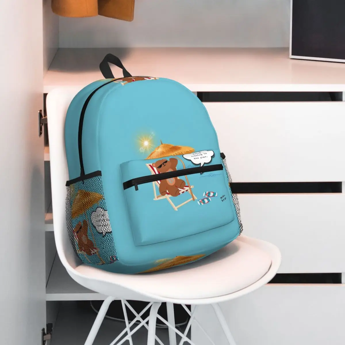 حقيبة ظهر للطلاب من Doing Nothing Is The Plan Chill Beach Bear حقيبة مدرسية للمشي لمسافات طويلة والسفر حقيبة نهارية للرجال والنساء وحقائب الكتب وحقائب الكتف