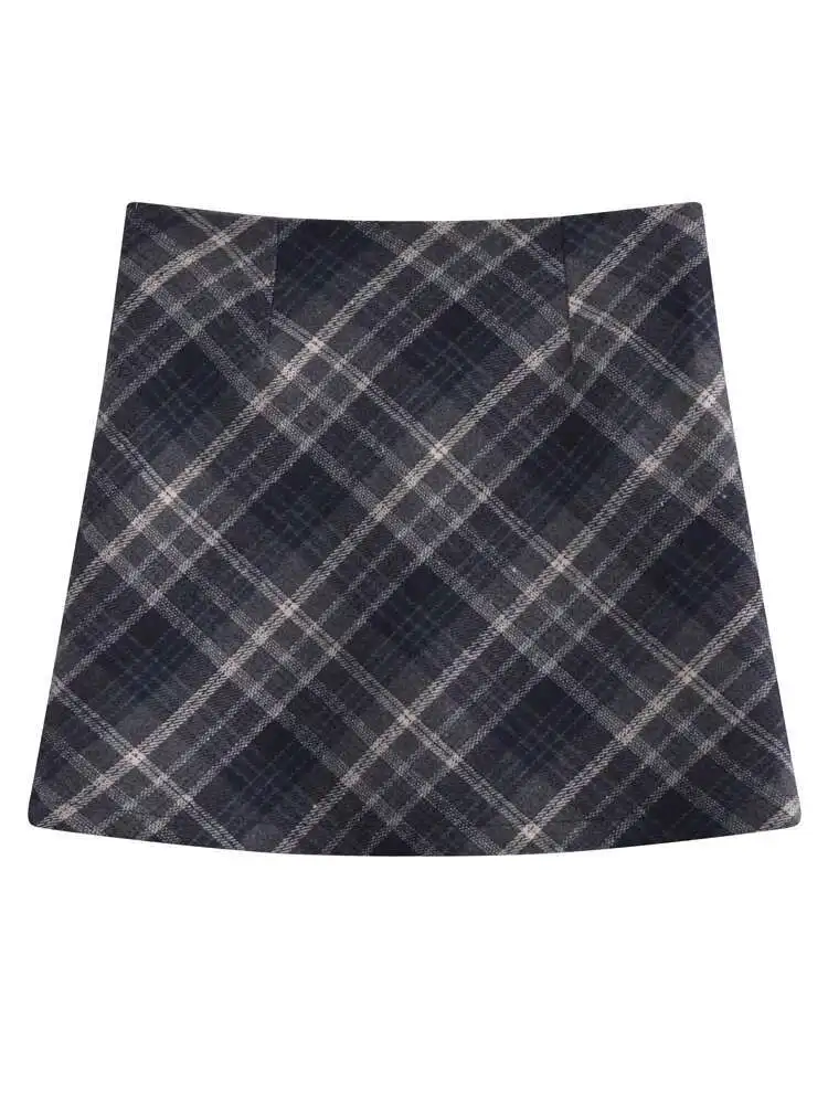 High Waist Plaid Woolen Skirt Women's Autumn Winter Wrap Around Skirt Retro A Line Skirt Commute Polyester Japanese Mini 8HA8