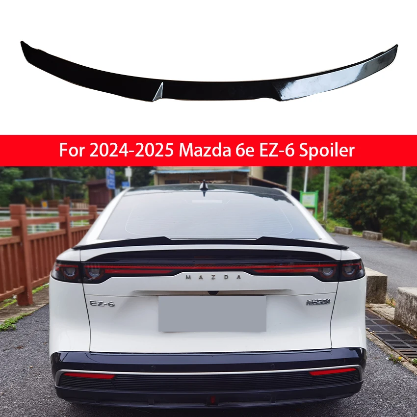 

For 2024-2025 Mazda 6e EZ-6 Rear Trunk Lid Car Spoiler Bright Black Carbon Fiber Car Tail Adjustment Kit