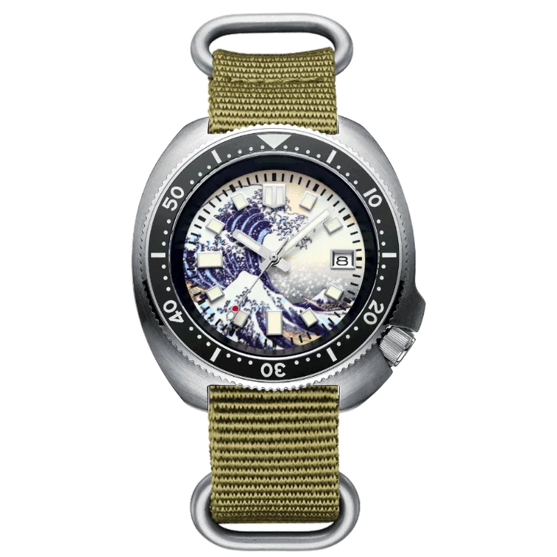 ADDIESDIVE Men's Watch Kanagawa Surf Sapphire Glass C3 Super