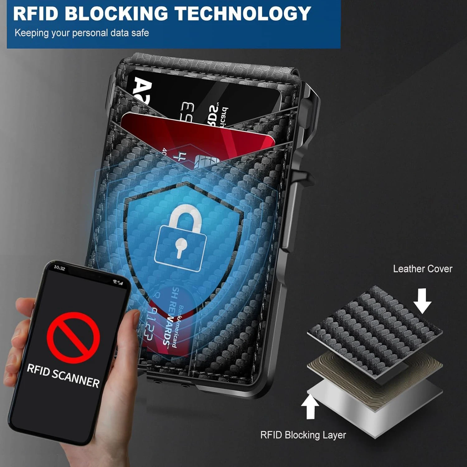 RFID 차단 남성 지갑 |   미니멀리스트 슬림 스마트 팝업 카드 홀더, 남성용 머니 클립이 있는 메탈 신용카드 지갑