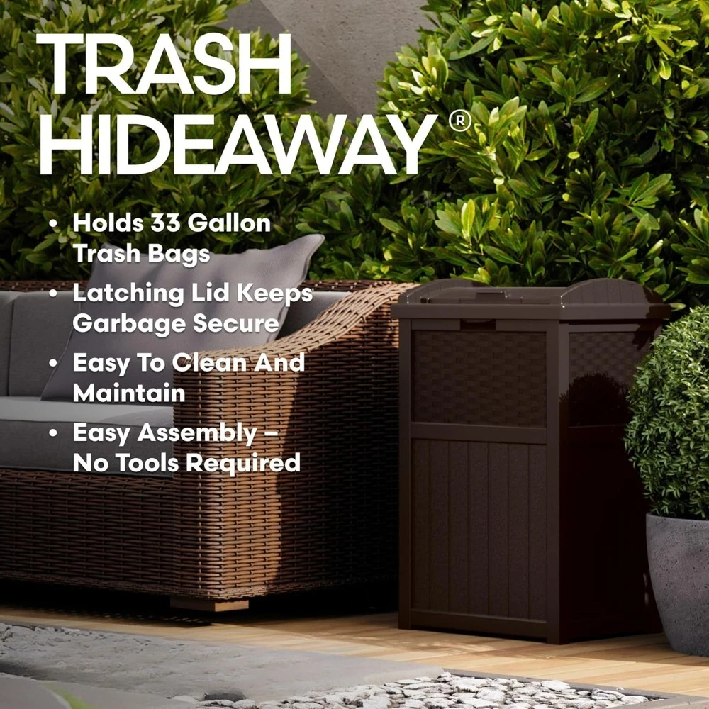 US Shipping Hot New 33 Gallon Outdoor Trash Can Hideaway Enclosure with Lid for Garage Backyard Garden Brown