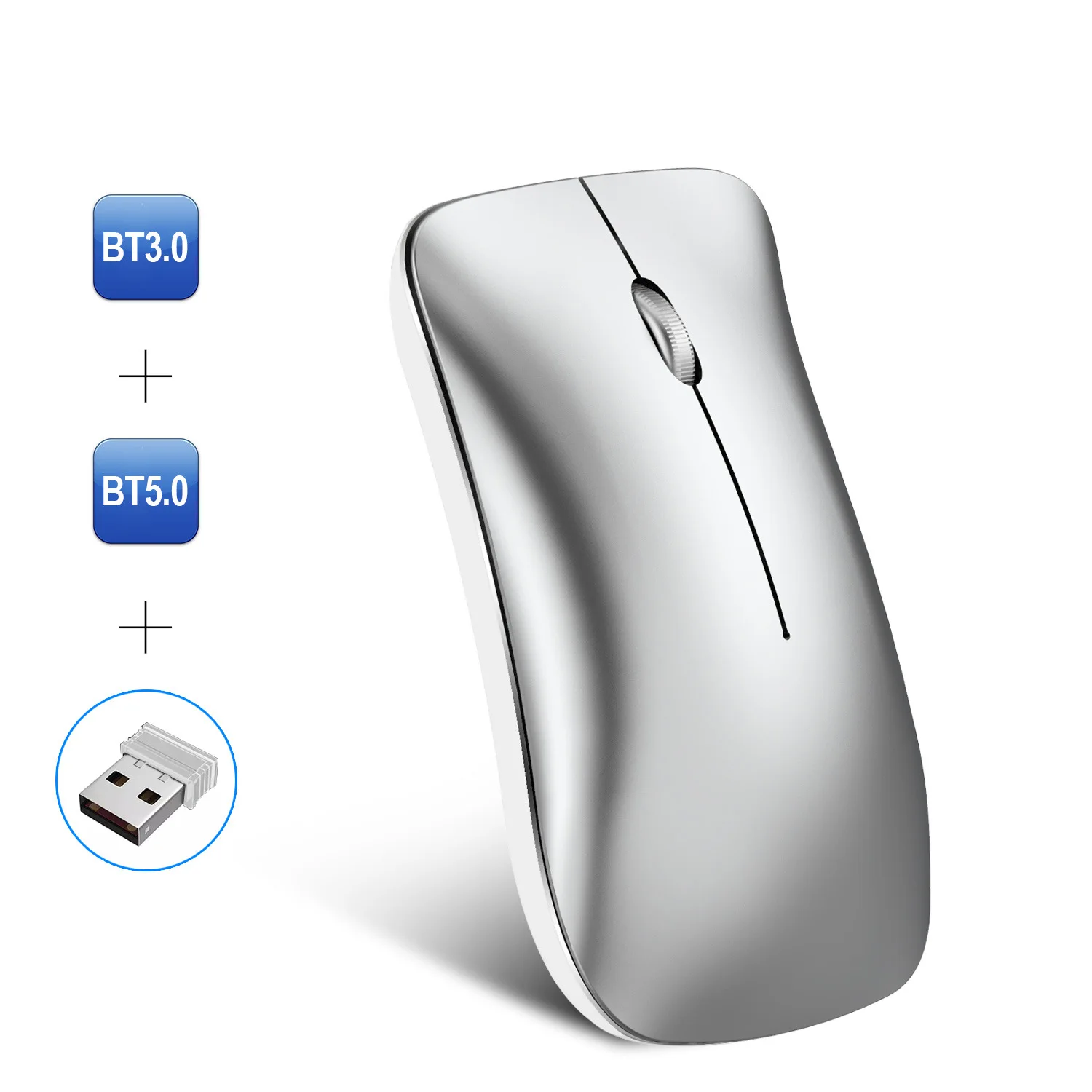 Souris sans fil silencieuse rechargeable |   Souris optique Bluetooth et 2.4G bimode pour le bureau et les jeux