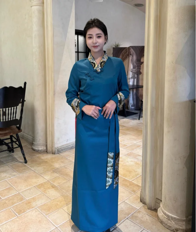 

Chinese Xizang Women's V-neck Vintage Dress Bola Dress