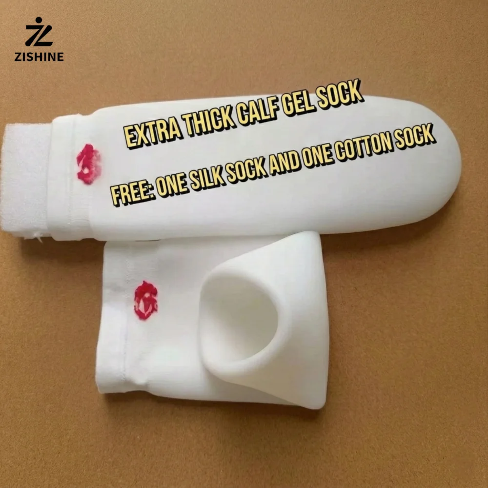 Silicone Gel Liner for Prosthesis Below Knee Amputee Calf Sleeve Leg Cushion Cover Extension with Inner Cotton Stocking