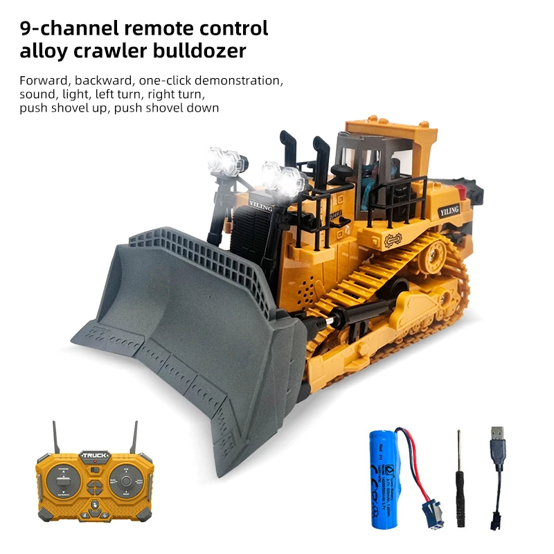 Rc Bulldozer 2.4G 9Ch 11Ch 4Wd Escavatore telecomandato Lega Autocarro con cassone ribaltabile Auto Veicolo da costruzione Giocattolo Bambini Regali per bambini