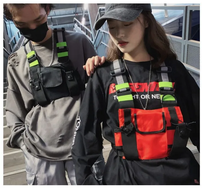 Functional Tactical Chest Bag For Men Fashion Bullet Hip Hop Vest Streetwear Bag Waist Pack Unisex Black Chest Rig Bag