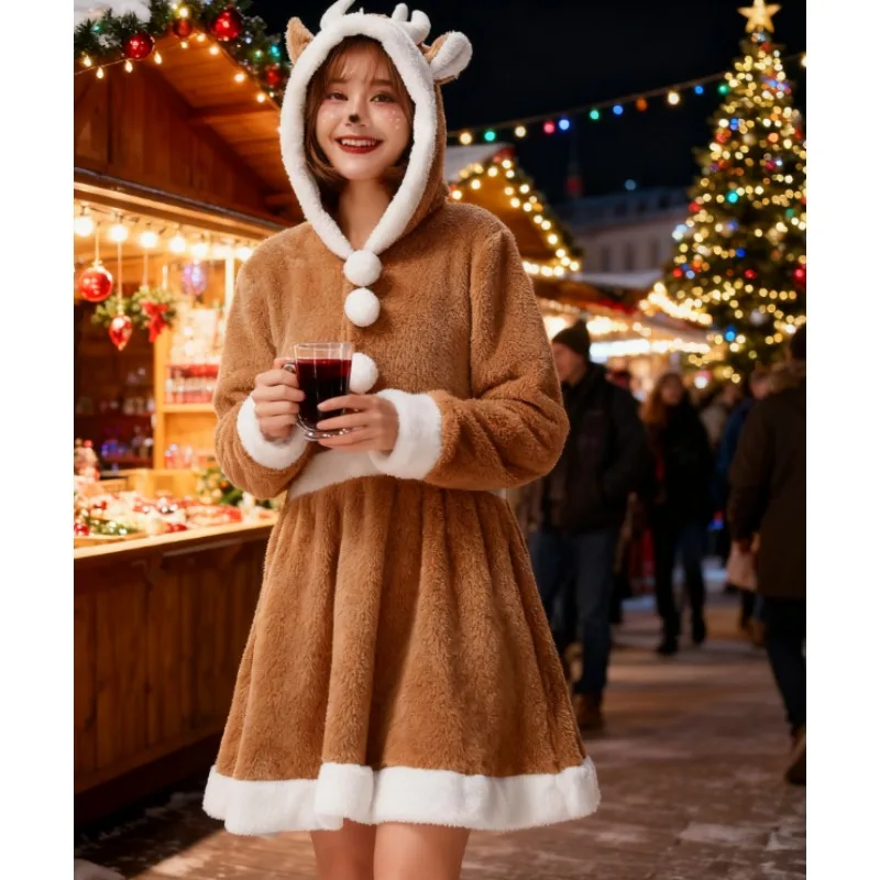 

Костюм для косплея, милое платье с изображением оленей, платье цвета хаки, лось, индивидуальная свободная пижама