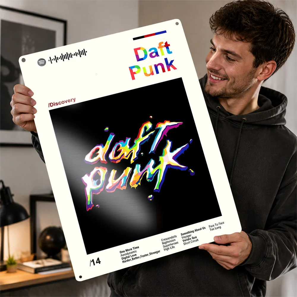 Daft Punk Discovery Album Cover Art Poster Retro 3D Printed Metal Signs Customized Wall Hanging Gift for Home Decoration Luxury